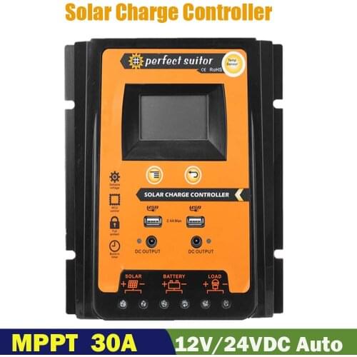PWM 30A 12V 24VDC Solar Charge Battery Regulator Controller with Dual USB Output LCD Display Solar Cell Panel
