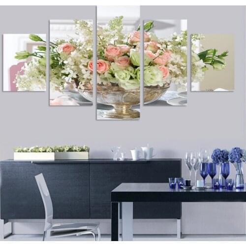 Modern Canvas Home Decoration No Frame Modular Painting Wall Art HD Printed Poster 5 Panel Rose Lily Flowers Landscape Pictures