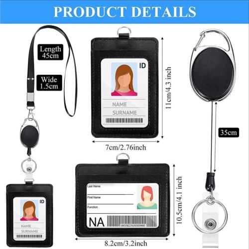 Retractable Card Holder Name Badge Holdestudents Work Bank Credit Card Students Bus Case With Lanyard PU Leather Card Holder
