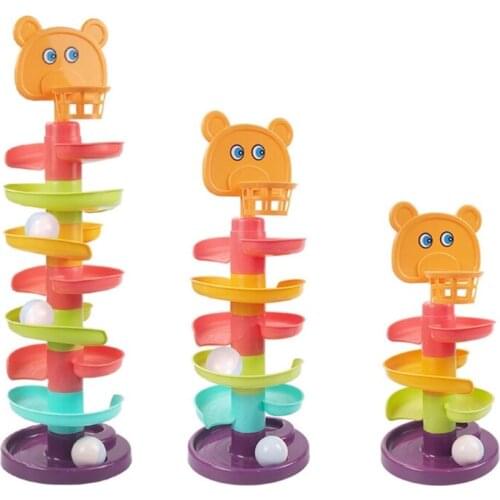 Y4UD 1Set Ball Drop Toy Montessori Stacking Block Interactive Educational Rotary Slide Toy with Basket Hoop Baby Sensory Toy