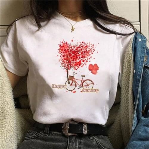 Women T Shirt Flower Bicycle Summer Casual Tshirts Oversized Short Sleeve Ladies Girls Fashion New Style T-shirt Flower Tops