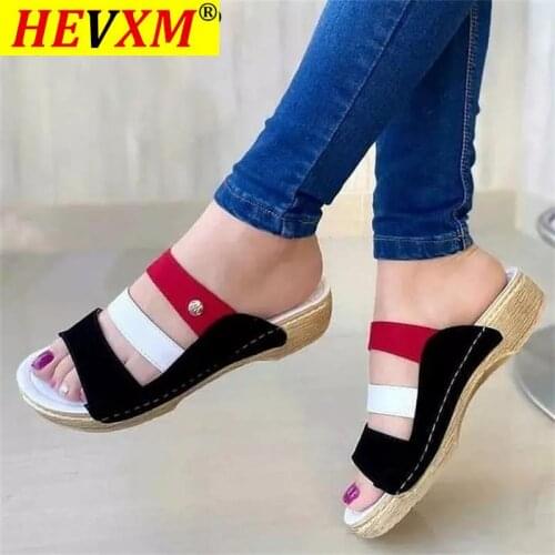 Womens 2021 New Faux Suede Color Matching Set-on Flat-bottomed Comfortable Classic Fashion Casual Sandals and Slippers