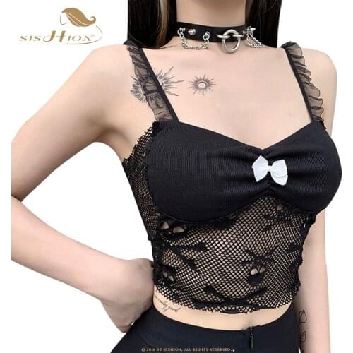Black Crop Top Womens Gothic Clothes Summer 2021 Strapless Tube Top Camisole Goth Sexy Aesthetic Lace Bralette Tank Tops VD2162