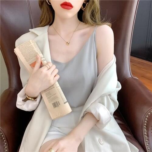 Condole belt vest inside the female by the summer sleeveless imitation small suit render outside wear silk satin blouse
