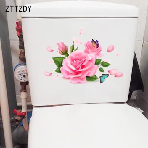 ZTTZDY 24.9CM×17.9CM Pink Rose Romantic Home Wall Stickers Fashion WC Toilet Decor Decal T2-1009