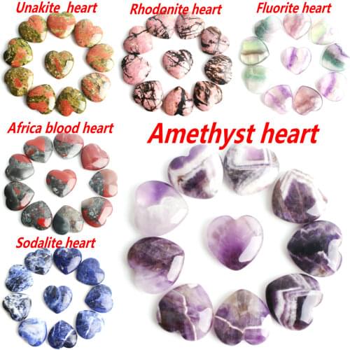 10Pcs Natural Crystal Heart Shape Pendant Tiger Eye Rock Rose Quartz Fluorite Amethyst Fluorite Gemstone Necklace Reiki Healing