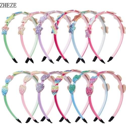12Pc/Lot 2021 New Trendy Glitter Star Heart Design Ribbon Headband For Women DIY Girls Headband Hair Accessories Party Mujer