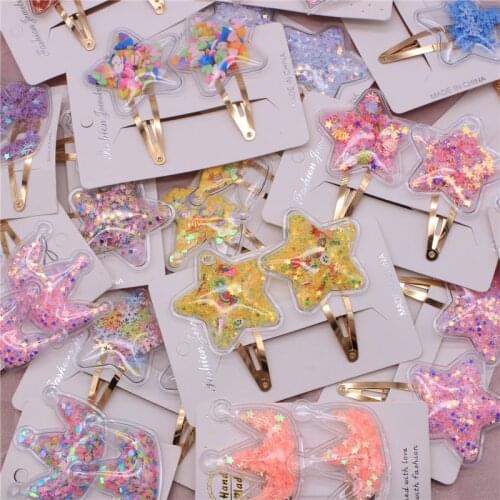 2Pcs/Set Color PVC Children Hair Clips Color Transparent Star Hair Accessories Korean Version Of The New Juwellery For Girls