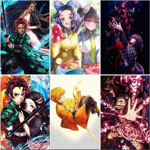 Diamond Embroidery 5D Diamond Painting Demon Slayer Kimetsu No Yaiba Aestheticism Anime Jewelry Cross Stitch Rhinestone Picture