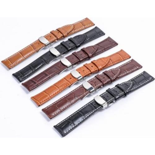 Automatic Click Butterfly Buckle Watch Band with Fold Deployment Clasp Strap Buckle Leather Wristband Bracelet WB149
