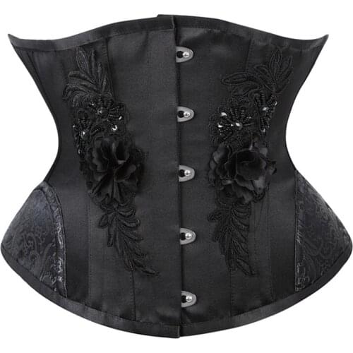 Black Waist Trainer Gothic Underbust Corset and Waist Cincher Steampunk Bustiers Top Body Shaper Sexy Lingerie Slimming Belt