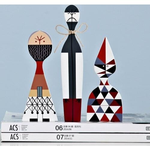 3 pieces Home Decor Toy Wooden Dolls Boy Girls Gift Crafts Home Decoration Wood Figurines for Living Bedroom Decor