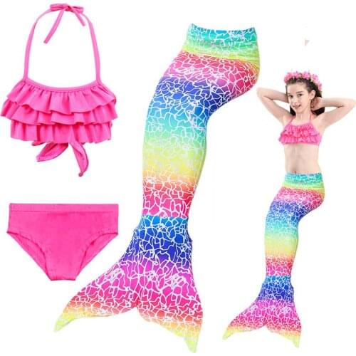 Kids Fin Swimsuit Bathing Clothes Suit Ariel Tail Mermaid Carnival Costumes for Girls Swimming Costume No Monofin 3-12Y C3825CH