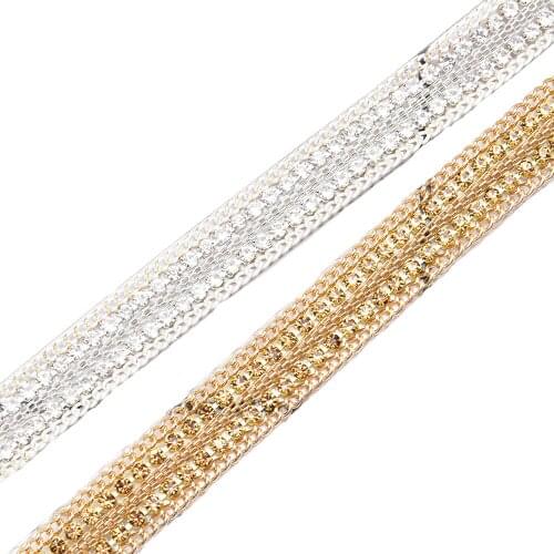 Hotfix Crystal 10mm 1Yard/lot Rhinestones gold Chain Trim Bridal Applique Strass Crystals Mesh Banding iron on For diy Clothes