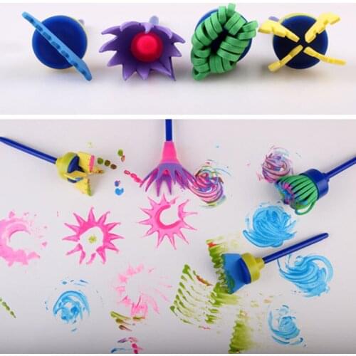 4Pcs/set Flower Paint Brush Rotate Spin Sponge Kids Children Graffiti Art Drawing Painting Toy School Stationery Supplies
