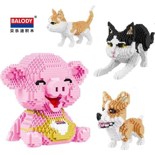 Cartoon Pink Happy Pig Mini Building Blocks DIY Animal Pet Dog Cat Giraffe 3D Model Assembly Diamond Brick Childrens Toy Gift