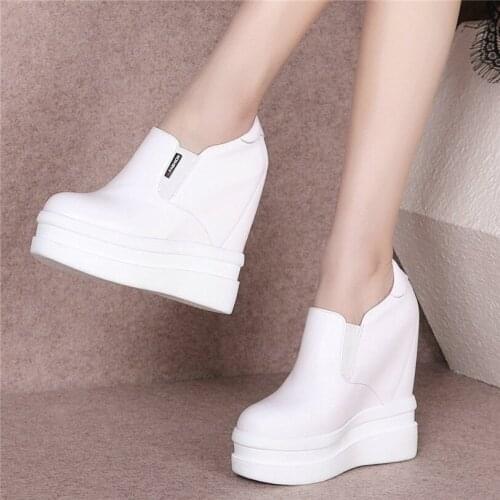 Fashion Sneakers Women Genuine Leather Platform Wedges High Heel Ankle Boots Female Round Toe Punk Trainers Casual Pumps Shoes