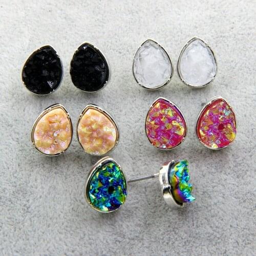 Mini Waterdrop Resin Druzy Drusy Stud Earrings Fashion Brand Designer Jewelry Fantasy Star Color Rock Effect Stud for Women