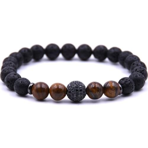 Fashion Micro Pave CZ Zirconia Ball Bracelet Lava Natural Stone Male Beads Charm Bracelets for Women Jewelry pulsera