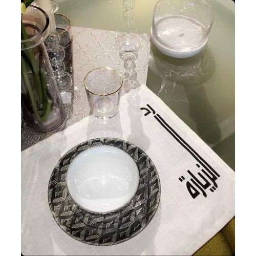 Ramadan Collection Handmade 6 People Arabic Embroidery Placemat %100 Linen Turkish made quality dining table set tablecloth