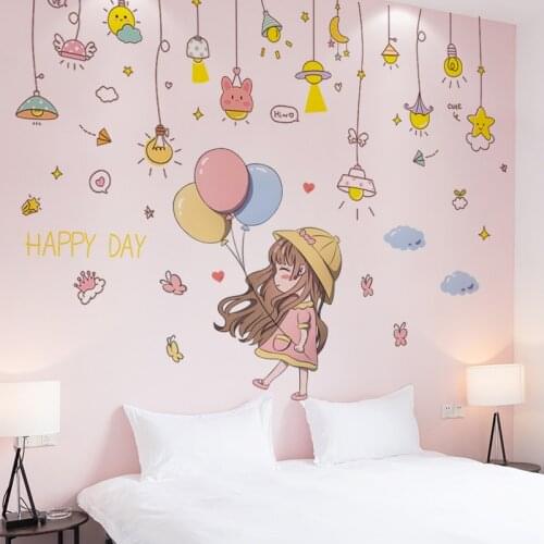 [shijuekongjian] Cartoon Chandeliers Lights Wall Stickers DIY Girl Balloons Mural Decals for Kids Room Nursery House Decoration