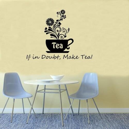 Floral Tea Wall Sticker If In Doubt Make Tea Cup Kitchen Cafe Home Decor Vinyl Wall Art Murals Decoration Wallpaper