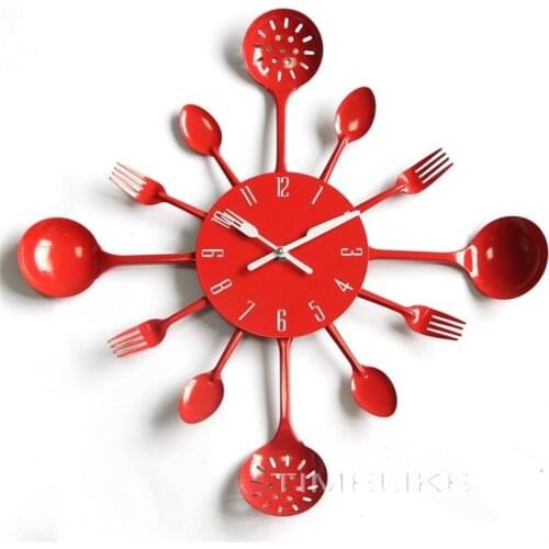 Wall Clock 16 Inch Metal Kitchen Cutlery Wall Clocks with Forks and Spoons Clock Modern Home Decor Antique Style Wall Watch