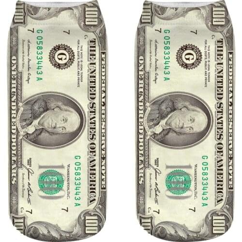 Novelty 3D Print Dollar Pattern Material Socks Personality Cute Kawaii Funny Cotton Ankle Socks Hosiery