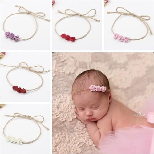 Newborn Baby Girls Hemp Rope Headband Children Paper Flower Garland Princess Hairband Kids Accessories Party Decoration