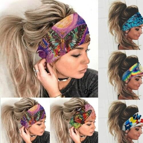 Hair band stretchy Head Wrap Headband Fitness Moisture Sweat Hair Bands Stretchy Tie Dye Color Yoga Women Sport Turban