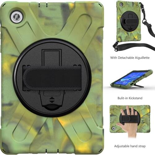 360 Rotationg Kickstand Shockproof Case for Lenovo Tab M10 HD Silicone Caes 2020 TB-X306X Cover with Shoulder Strap