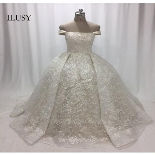 ILUSY Gorgeous Lace Wedding Dresses Light Champagne Ball Gowns Pleated Bridal Gowns Vestidos de noiva