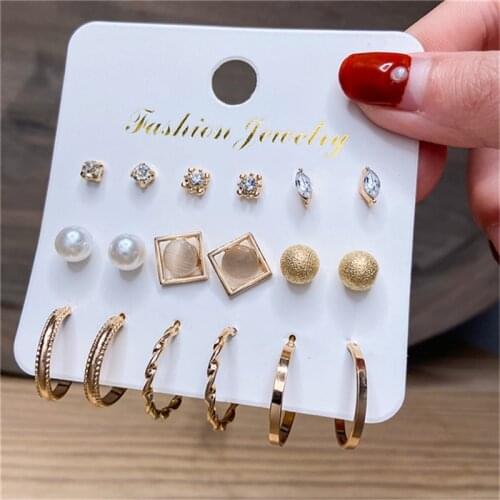 Simple Fashion Hoop Earrings Set For Women Gold Pearls Round Circle Earrings Geometric Metal Punk Earring 2021 New Jewelry Gift