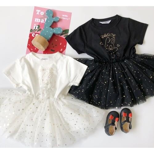 Tonytaobaby Summer Cute Ballet Rabbit Bronze Printed Shiny Dress Princess Dress Girl Dresses