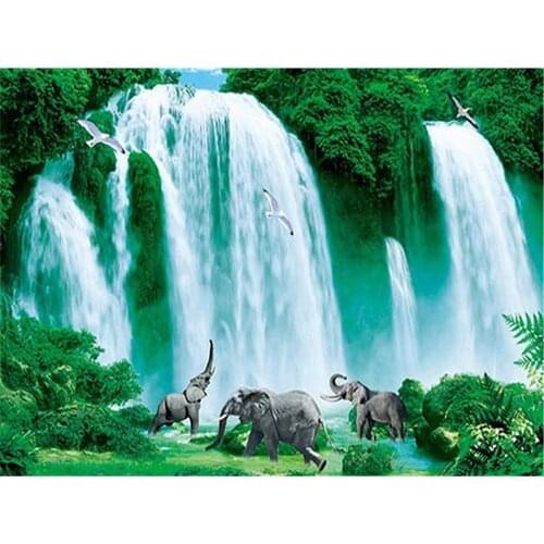 Waterfall Landscape Printed Water-Soluble Canvas 11CT Cross-Stitch Complete Kit Embroidery DMC Threads Painting Different