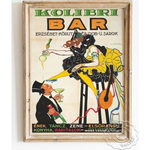 Aurel Bernath Exhibition Museum Vintage Poster, Kolibri Bar Art Prints, Hungary Wines Beers Spirits Advertising Backdrop Decor