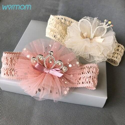 Warmom Baby Headband 3D Alloy Diamond Flower Crown Flower Tiara Gauze Elastic Band Props Decor For Baby Fashion Princess Decor