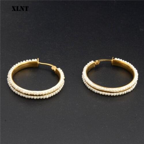XLNT 2019 New Vintage Japan Korean Hoop Earrings For Women Handmade Sweet Simulated Pearl Circle Jewelry Pendientes Gifts