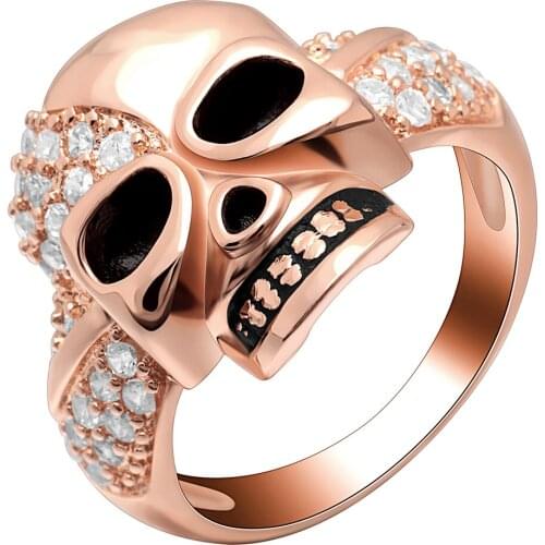 Austrian Gothic Rose Gold Color Style Skull Rings For Women Crystal CZ Engagement Jewelry party trendy Punk gifts Ring