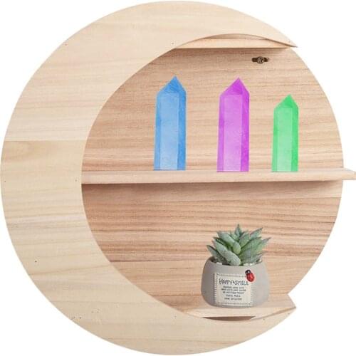 1Pc Exquisite Moon Shape Wall Decor Wooden Wall Mounted Storage Rack Holder Wood Hanging Shelves Decoration Home Decor