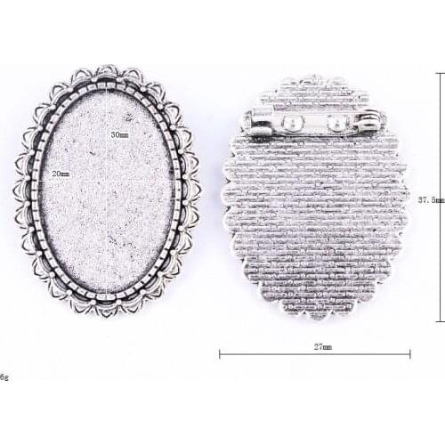 2pc New Fit 30x20mm Brooch Antique Silver Pendants Setting Cabochon Cameo Base Tray Bezel Blank DIY Jewelry Finding