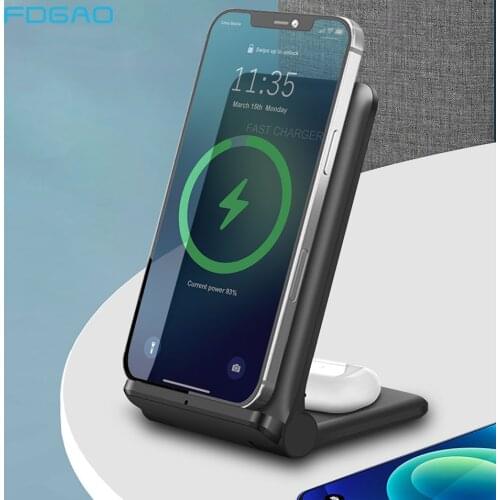 2 in 1 Wireless Charging Stand 25W Qi Fast Dual Foldable Charger Station For iPhone 12 11 XS XR X 8 Airpods Pro Samsung S21 S20