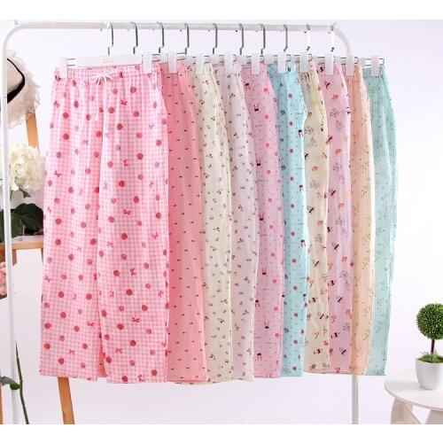 2019 spring and autumn ladies cotton gauze pajamas cotton home trousers thin section large size loose cotton confinement pants
