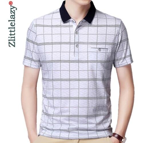 2021 Pocket Short Sleeve Polo Tee Shirt Men Casual Plaid Mens Clothing Polos Shirts Mens Fashion Slim Fit Poloshirt Tops 3195
