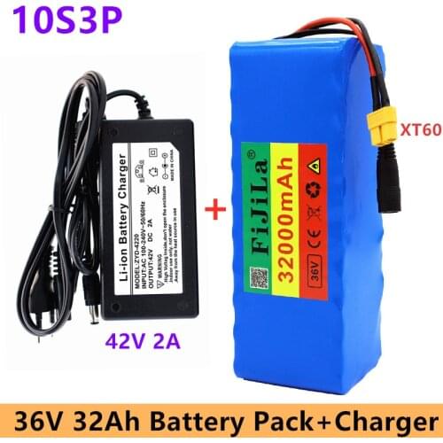 36V battery 10S3P 32Ah 18650 lithium battery pack 42V Ebike electric bicycle built-in 30A BMS and fuse device 250W-600W+charger