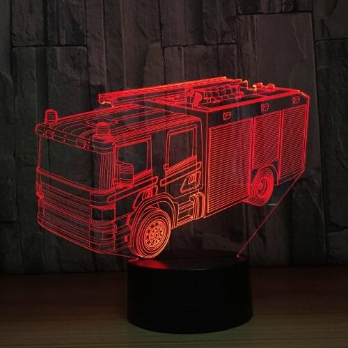 Fire Truck 3D Night Light 7 Colors Changing LED USB Remote Touch Switch 3D Lamp As Childrens Room Toys Decoration Lights
