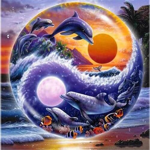 5D Diamond Painting Yin and Yang Taiji Dolphin DIY Diamond Embroidery Full Set 5D Diy Diamond Mosaic Sale Rhinestone Picture