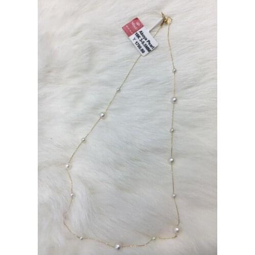 Free shipping >>>>noble jewelry natural 3-5.5mm Akoya white pearl necklace 18k solid Gold