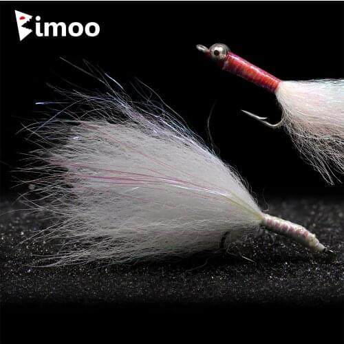 Bimoo 8PCS #2 #4 #6 #8 White Ice Streamer Fly Salmon Trout Sea Bass Minnow Fly Fishing Lure Artificial Bait