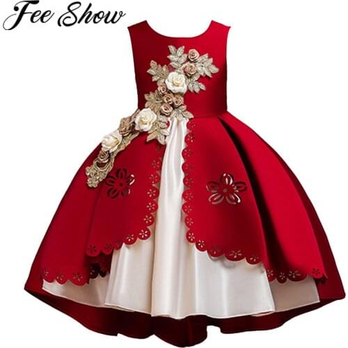 Elegant Girls Dress Opening Ceremony Princess Vestidos Kids Dresses for Girl Wedding Party Dress Embroidery Flower Girl' Clothes